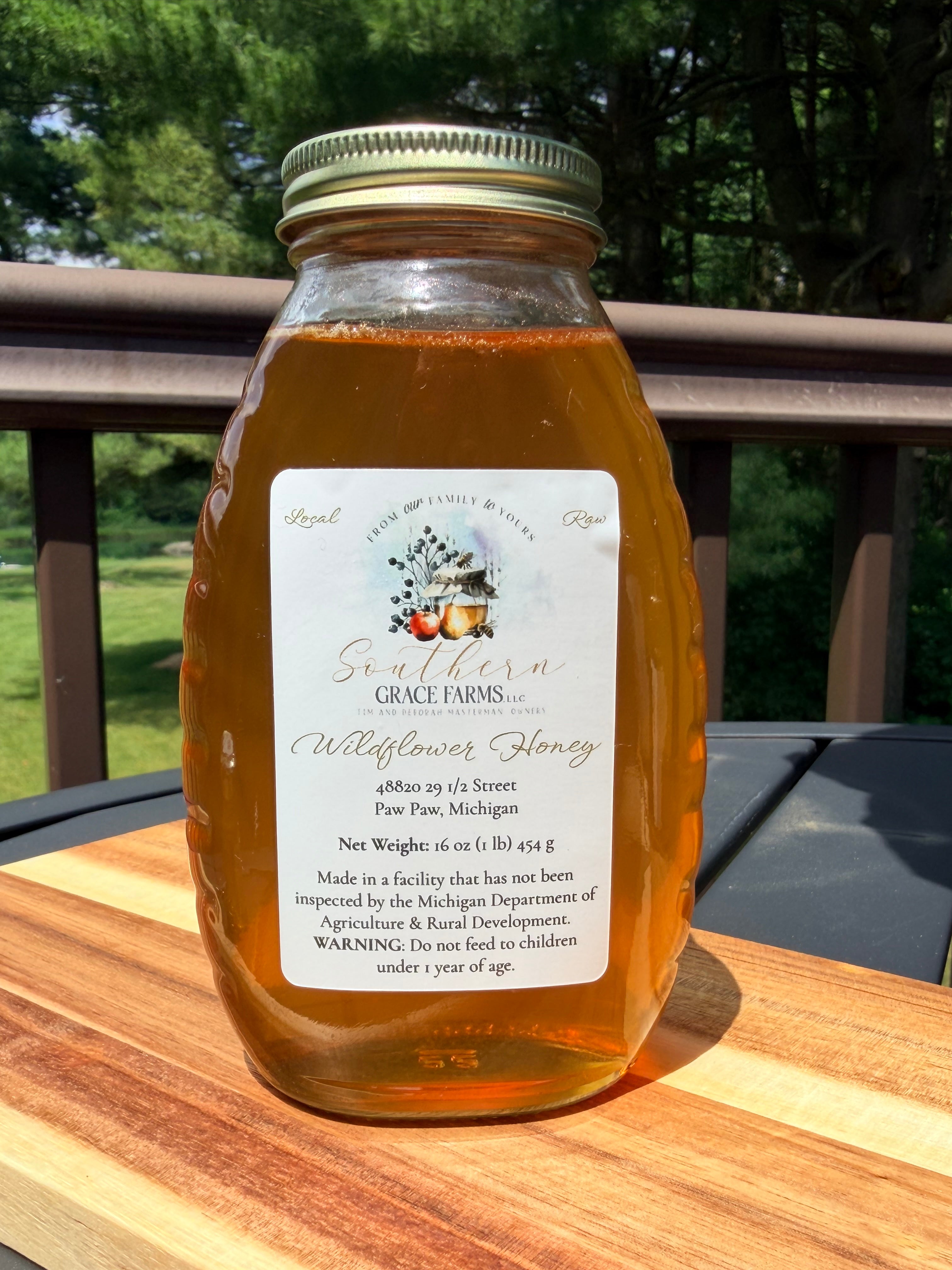 Pure, Raw, and Unfiltered Michigan Wildflower Honey - 1 lb (16 oz Net Weight) Jar