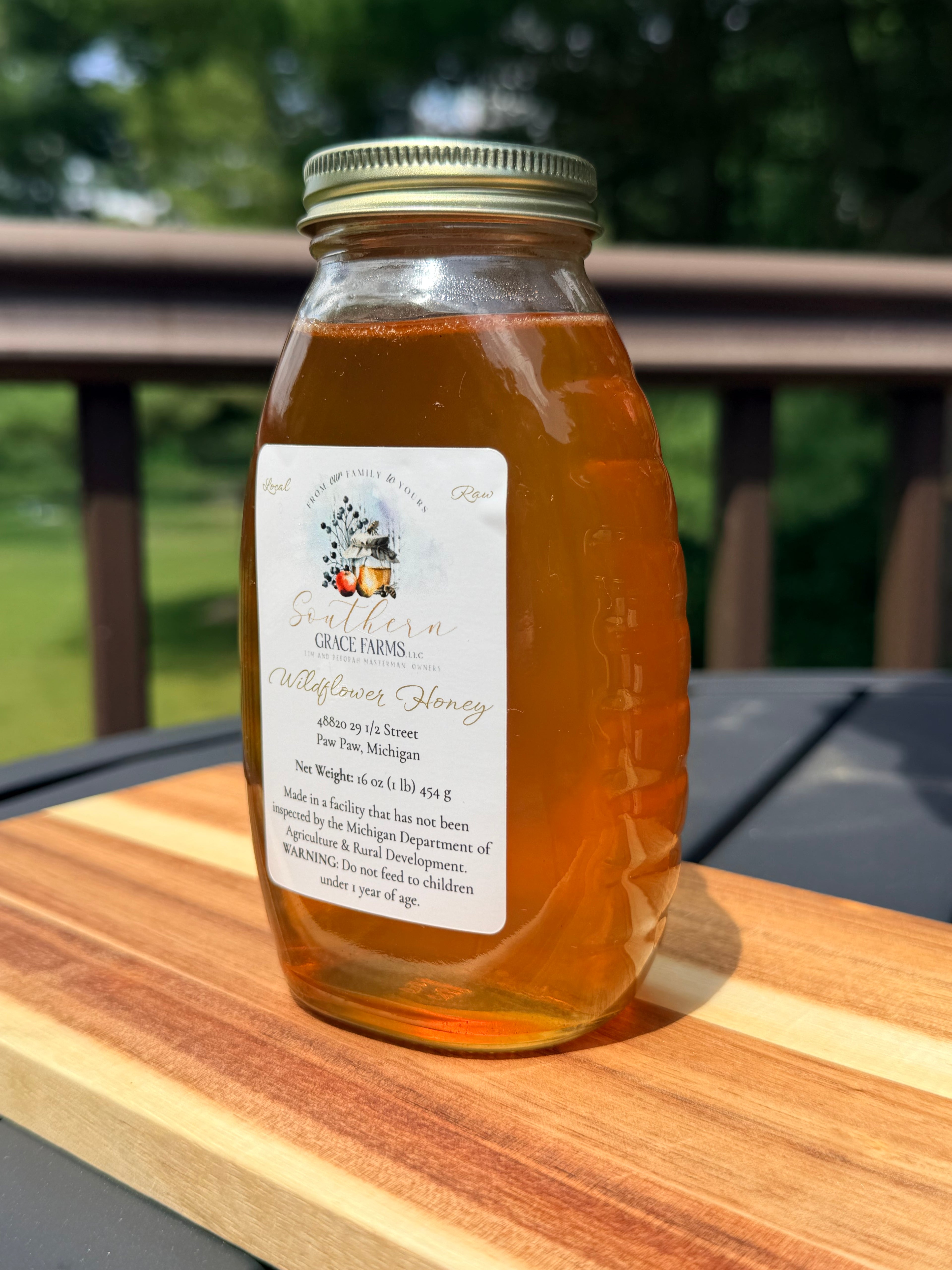 Pure, Raw, and Unfiltered Michigan Wildflower Honey - 1 lb (16 oz Net Weight) Jar
